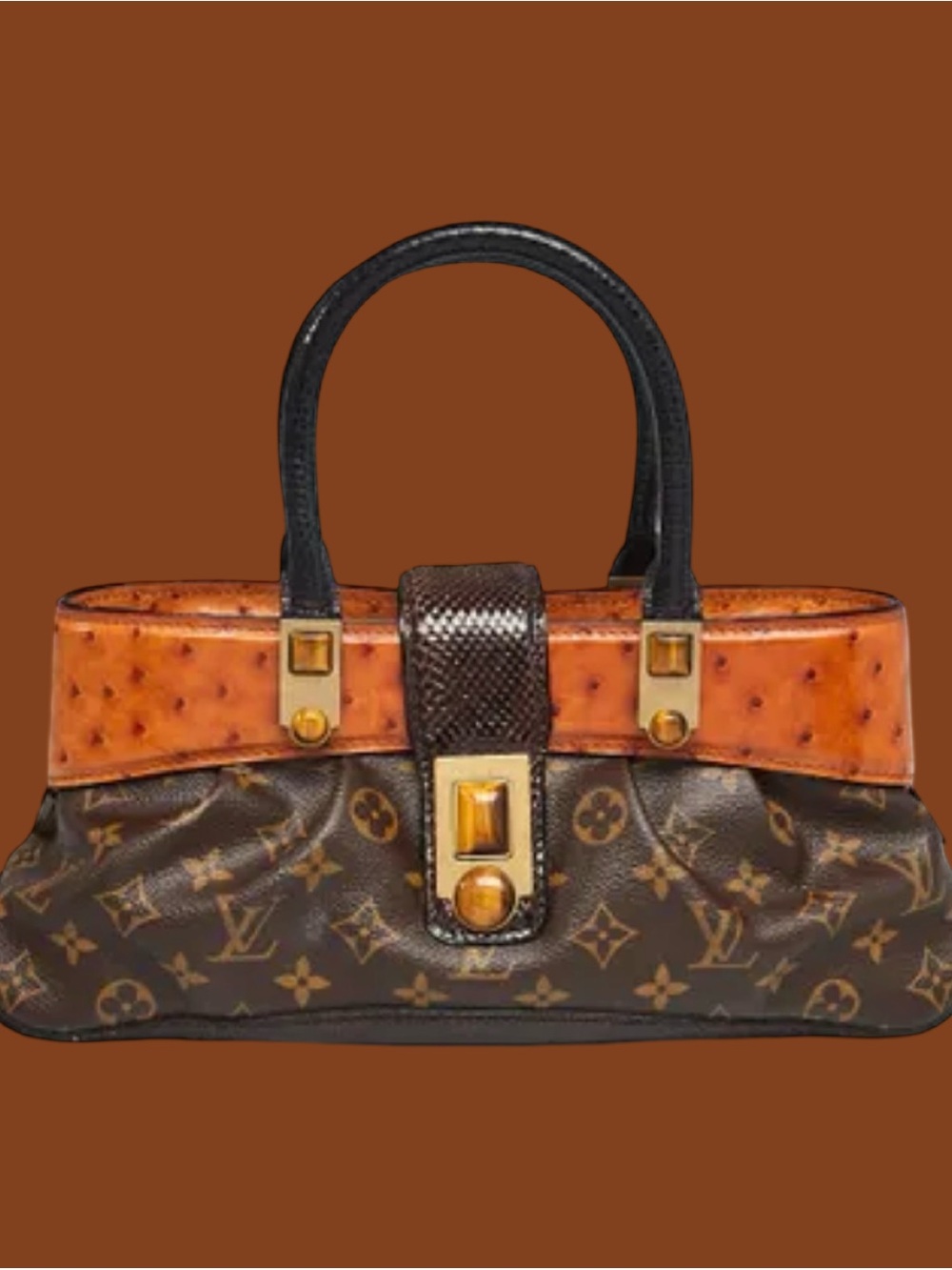 Louis Vuitton Limited Edition Waltz Macha Monogram Ostrich & Python Handbag
